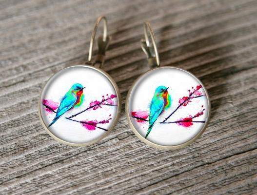 Ptáček originální strom letní hvězda květ zahrada králík zajíc léto neon valentýn pryskyřice pink duha kvítek duhovka duhové neonové frida nevšední motýl náušnice 