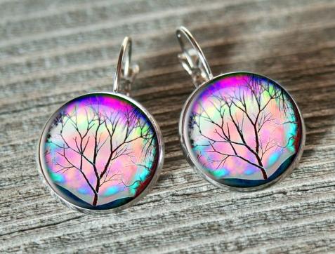 Soumrak originální strom letní hvězda květ zahrada králík zajíc léto neon valentýn pryskyřice pink duha kvítek duhovka duhové neonové frida nevšední motýl náušnice 