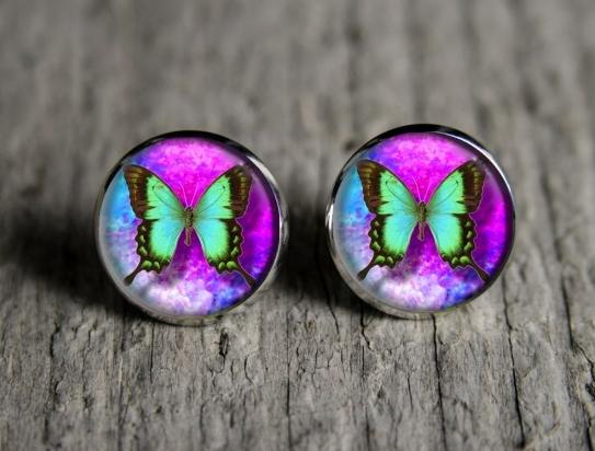 Motýlci originální dárek náušnice podzim letní léto valentýn pryskyřice duha puzetky páv nevšední nušnie zima vánoce 