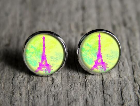 Paříž originální dárek náušnice podzim letní léto valentýn pryskyřice duha puzetky páv nevšední nušnie zima vánoce 