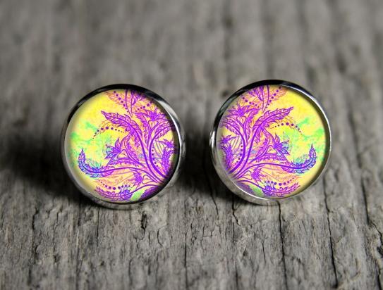 Rostlinný ornament originální dárek náušnice podzim letní léto valentýn pryskyřice duha puzetky páv nevšední nušnie zima vánoce 