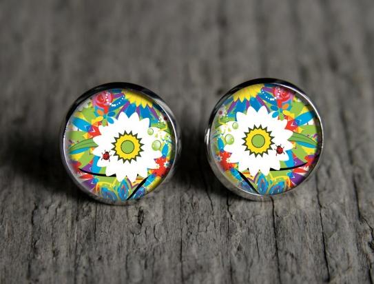 Náušnice - Květ originální dárek náušnice podzim letní léto valentýn pryskyřice duha puzetky páv nevšední nušnie zima vánoce 