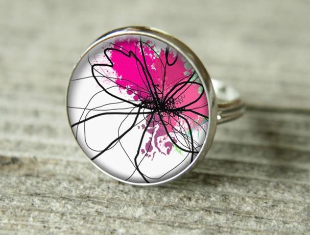 Prsten Květ prsten podzim jaro květ léto fuchsiová fuchsie nastavitelný dárek pro ženu vlčák uneverzální nastavitelná velikost 