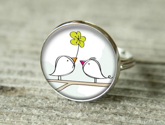 Prsten Na větvi- nastavitelný prsten vánoce pták láska valentýn ptáčci zamilovaní nastavitelný pro ženu dárek pro ženu vlčák uneverzální nastavitelná velikost 