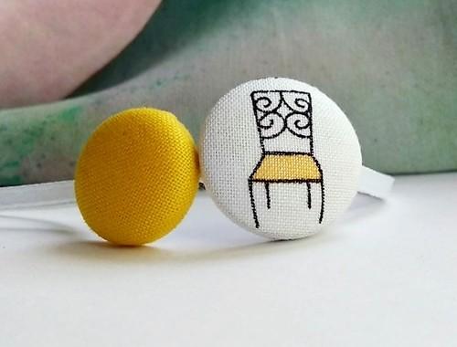 Butonkový náramek s židličkou náramek náušnice letní láska žlutá léto slunce button kvítí židle židlička buton magnet alergie buttonky 