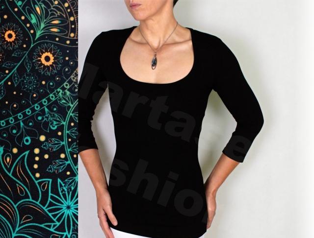 Triko na přání 16 modrá halenka fialová květy bílá triko lila vzor 