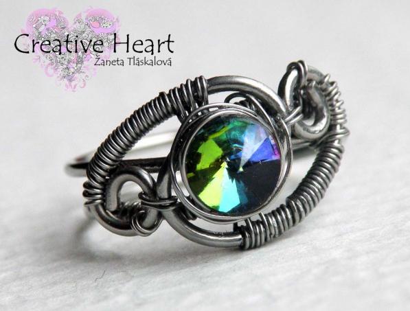 Prsten s duhovým kamenem šperky nerez ocel wire-wrapping prsteny 