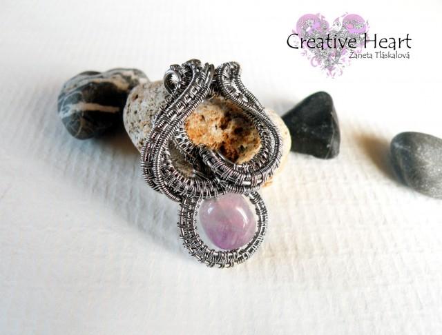 Slza s Ametystem ametyst nerez ocel růženín komplet wire wrapping 