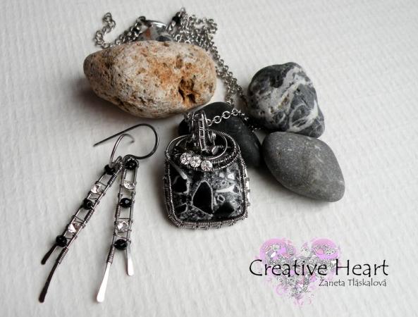 Black & white - sada šperků šperk přívěsek dárek náušnice nerez ocel wire wrapping 