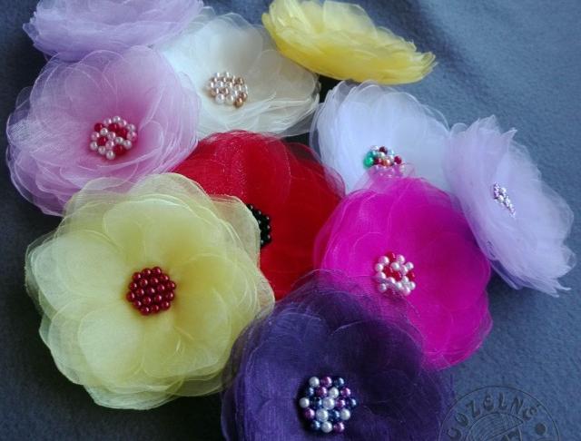 Brož/spona LÉTO - vybírejte z barev brož spona květ organza do vlasů na sako na tašku na vlasy spona na oděv brož z organzy spona z organzy na tílko 