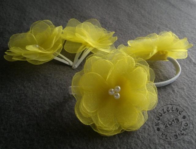 Žlutá sada do vlasů sponka květ organza gumička sponky kvítek filc gumičky sponka s kvítkem sada do vlasů 