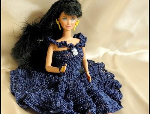 Šaty upředené z noční oblohy letní háčkované šatičky večerní barbie pro panenku 