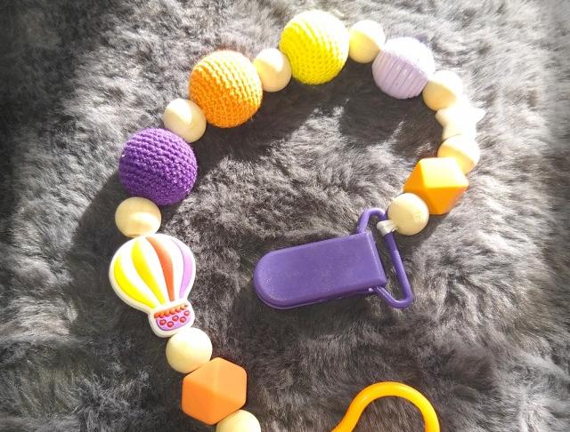 Klip na dudlík - balón no.5 dřevo korálky přírodní miminko obloha korále klip balón mimi dudlík drobeček klip na dudlík na dudlík 