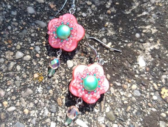 Růžové kvítí - náušnice