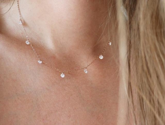 Řetízek se zirkony (rose gold fill) náhrdelník narozeniny svátek růžový rose zirkony jemný zirkon jednoduchý minimalismus minimalistický zirkonový 