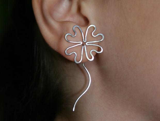 Náušnice - čtyřlístek - ocel náušnice chirurgická ocel čtyřlístek hypoalergenní provlékací 