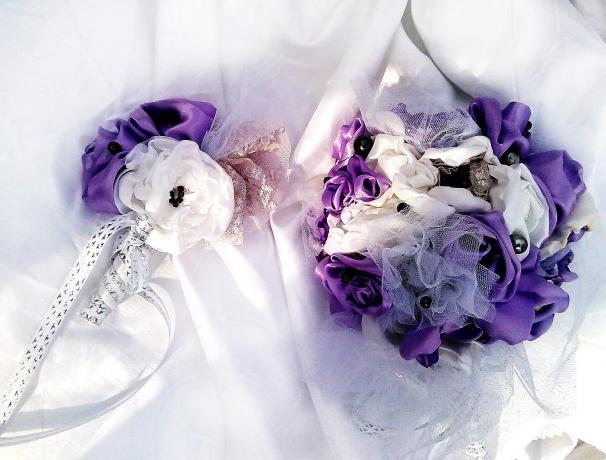 Svatební kytice - shabby chick originální květina fialová květiny svatba vintage kytice lila svatební textilní nevěsta umělá umělé saténové shabby chic 
