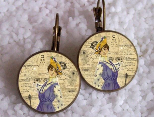 Náušnice z pryskyřice náušnice romantika vintage pryskyřice motiv starobylé kulaté grafika tanečnice resin baletka puntáíy barevn 