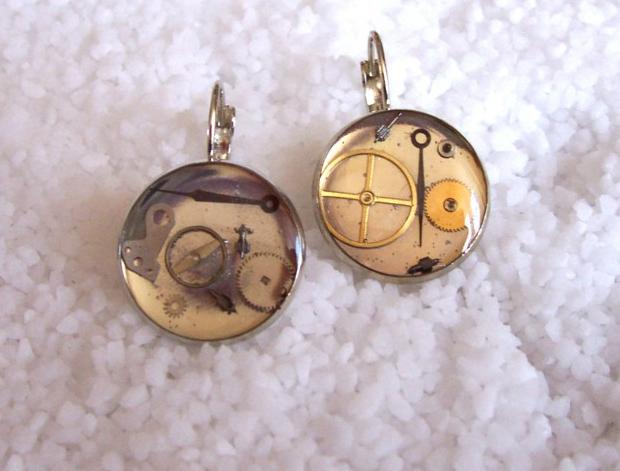 Steampunkové náušnice - výprodej náušnice elegantní hodinky steampunk pryskyřice kulaté resin součástky 