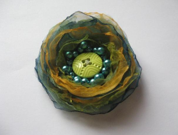 Brož organza Slunce na nebi. brož oranžová na klopu žlutooranžová na tašku denní nošení na šaty na halenku na šálu brož z organzy oranžová brož žlutooranžová brož oslqva na sukni 