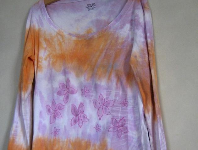 Recy triko Květinky. malba batika bavlna tričko recy 