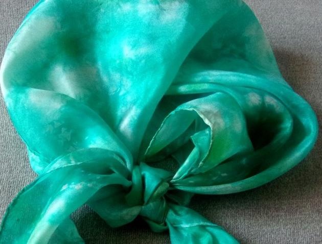 Šátek Na dně smaragdového moře. ruční práce hedvábná šála 100% hedvábí 